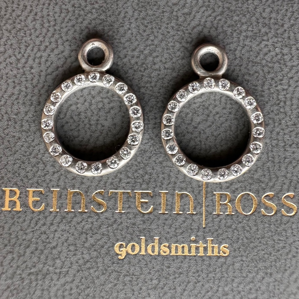 REINSTEIN ROSS 18K Alpine White Gold MED Hoop Earrings Diamond Charm Drops $3500
